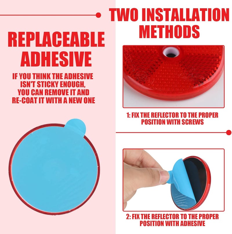 Kingdder 32 Pcs Front Reflector Round Reflector for Driveway Fence Gate Posts Trailers Safety Reflectors with Center Mounting Holes Automobiles Boats Mailboxes Reflector (Red) - Image 5